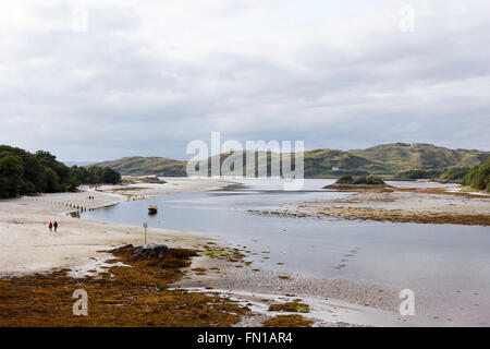 Die Mündung und Strände am Morar, vor den Toren Mallaig, auf dem Weg zu den Inseln, Highland, Schottland, am späten Abend vor Stockfoto