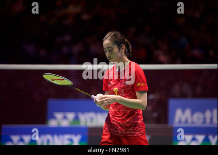 Barclaycard Arena, Birmingham, UK. 13. März 2016. Yonex All England Open Badminton Championships. Wang Shixian China, Damen Einzel Finale Credit: Action Plus Sport/Alamy Live News Stockfoto