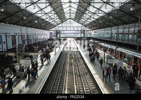 Plattformen im Londoner U-Bahn Earls Court Station Earls Court, London, England, Vereinigtes Königreich Stockfoto