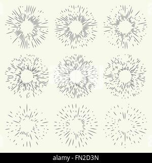 Satz von Vintage handgezeichneten sunbursts Stock Vektor