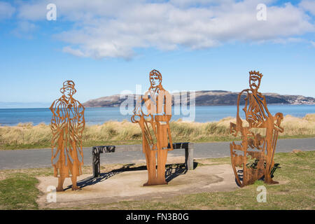 Rostigen Stahl Statuen von Conwy Morfa sands Stockfoto