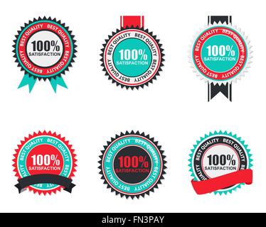 Vektor-100 % Zufriedenheit Qualität Beschriftungssatz flach modernes Design Stock Vektor