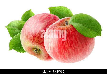 Zwei rote Äpfel, isoliert auf weiss mit Beschneidungspfad Stockfoto