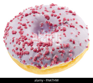 lila glasierten Donut isoliert auf weißem Hintergrund. Stockfoto