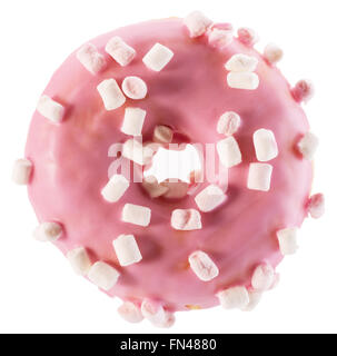 Rosa glasierten Donut mit Marshmallow isoliert auf weißem Hintergrund. Stockfoto