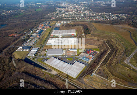 Luftaufnahme, Halde Hoppenbruch im Gewerbegebiet Ewald auf dem Gelände der ehemaligen Zeche Ewald, Horizont-Observatorium, Stockfoto