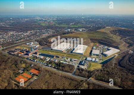 Luftaufnahme, Halde Hoppenbruch im Gewerbegebiet Ewald auf dem Gelände der ehemaligen Zeche Ewald, Horizont-Observatorium, Stockfoto