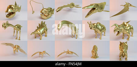 Golden 3D Tiersammlung innerhalb einer Phase mit hoher Render-Qualität verwendet werden, als Logo, Medaille, Symbol, Form, Symbol, Symbol, b Stockfoto