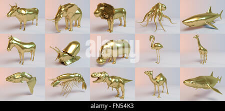 Golden 3D Tiersammlung innerhalb einer Phase mit hoher Render-Qualität verwendet werden, als Logo, Medaille, Symbol, Form, Symbol, Symbol, b Stockfoto