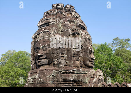 Gesicht-Skulpturen im Bayon-Tempel - Angkor Thom in der Nähe von Siem Reap, Kambodscha Stockfoto