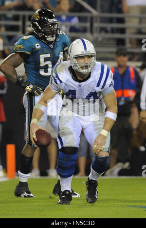 Jacksonville, Florida, Vereinigte Staaten von Amerika. 18. Dezember 2008. 18. Dezember 2008; Jacksonville, FL, USA; Indianapolis Colts Tight End Dallas Clark (44) feiert einen zweiten Halbzeit Touchdown während die Colts 31-24 die Jacksonville Jaguars in Jacksonville Municipal Stadium zu gewinnen. ZUMA Press/Scott A. Miller © Scott A. Miller/ZUMA Draht/Alamy Live-Nachrichten Stockfoto