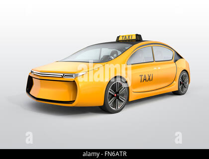 Gelbe Elektro-Taxi auf hellgrauen Hintergrund isoliert. 3D-Rendering Bild mit Beschneidungspfad. Stockfoto