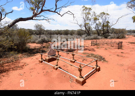 Einsame Outback Pioniere Gräber auf Menzies Friedhof, Shire von Menzies, Western Australia, Australien Stockfoto