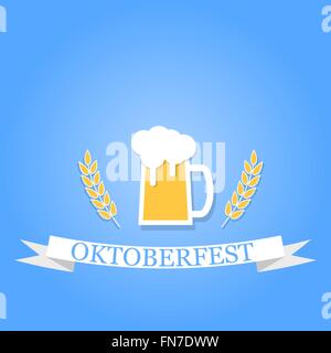 Glas Bier mit Schaum und Ohren auf blauem Grund. Stock Vektor