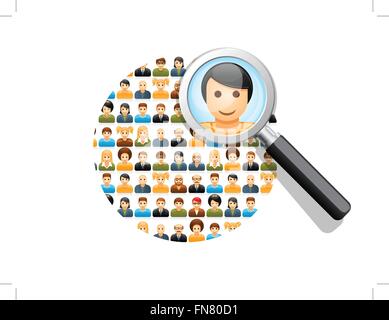 Soziales Netzwerk suchen und Verbindungen Konzept mit Lupe Stock Vektor