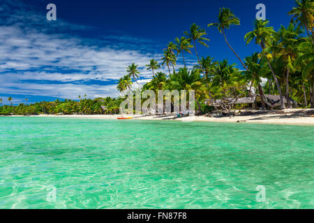 Kokosnuss Palmen über tropische Insel Beach Resort in Fidschi Stockfoto