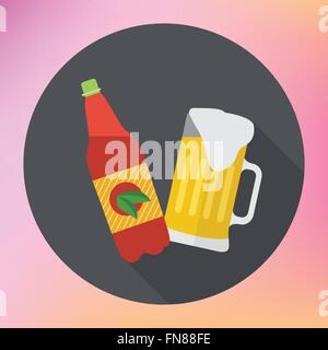 Flasche Krug Bier flach Symbol Stock Vektor