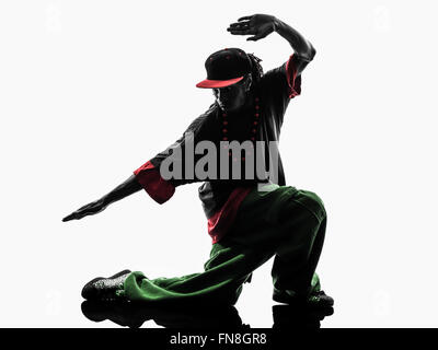 einen hip Hop akrobatische Pause Tänzer Breakdance Jüngling Silhouette weißen Hintergrund Stockfoto
