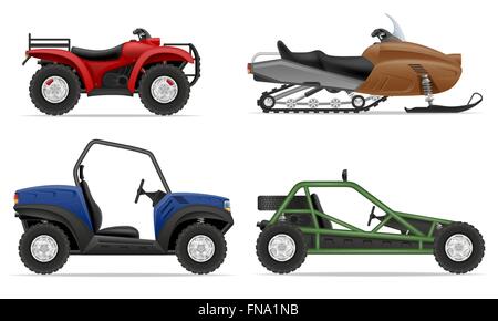 Legen Sie Symbole atv Automobil Straßen Vektor-Illustration isoliert auf weißem Hintergrund Stock Vektor