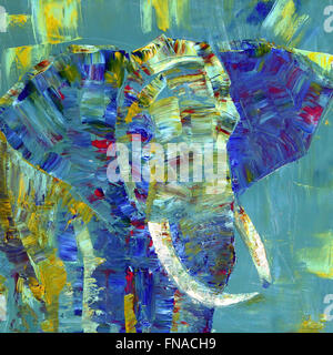 Ein Elefant mit Acrylfarben auf Leinwand gemalt Stockfoto