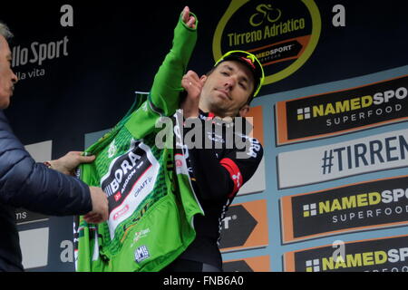 Foligno, Italien, 03.11.2016 Cesare Benedetti Sur le Podium De La 4eme Etape Montalto di Castro - Foligno de Tirreno Adriatico Stockfoto