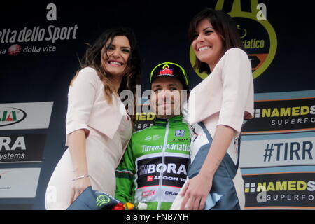 Foligno, Italien, 03.11.2016 Cesare Benedetti Sur le Podium De La 4eme Etape Montalto di Castro - Foligno de Tirreno Adriatico Stockfoto