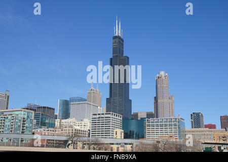 Willis Tower und andere Wolkenkratzer, Chicago, Illinois. Früher bekannt als Sears Tower. Stockfoto