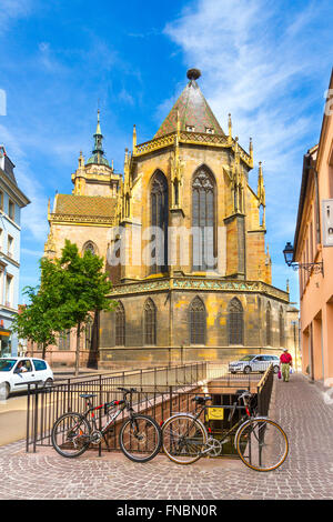 Fassade-Saint-Martin-Kirche von Colmar, Elsass, Frankreich Stockfoto