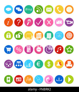 Symbole für Web in blau, grün, rot, gelb, orange und rosa Farben eingestellt Stockfoto