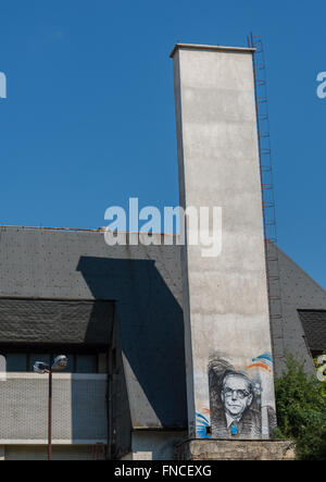 Graffiti von jugoslawischen Schriftsteller Ivo Andric in Visegrad Stadt, Bosnien und Herzegowina Stockfoto