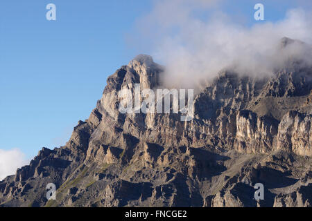 Falten auf Dents-du-Morcles gesehen von Demecre, Wallis, Schweiz Stockfoto