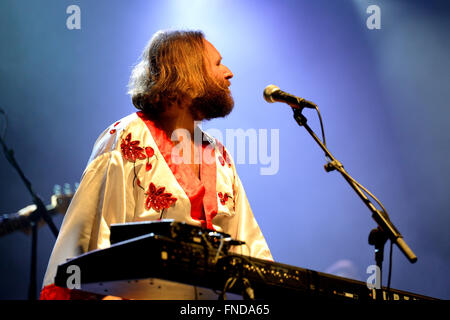 BARCELONA - 24 JUL: Björn Again (Band Hommage an ABBA) führt auf Golden Revival Festival am 24. Juli 2014 in Barcelona, Spanien. Stockfoto