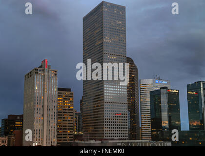 Sonnenuntergang in der Innenstadt von Denver, Colorado Stockfoto