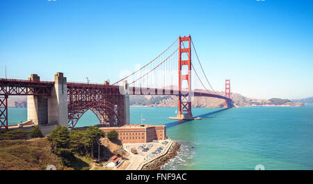 Panoramablick über die Golden Gate Bridge in San Francisco, USA. Stockfoto