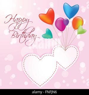 Happy Birthday Card mit Herzen und Ballon Stock Vektor
