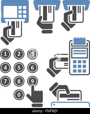 Atm und pos-terminal - Zahlung mit Kreditkarte Symbole Stock Vektor