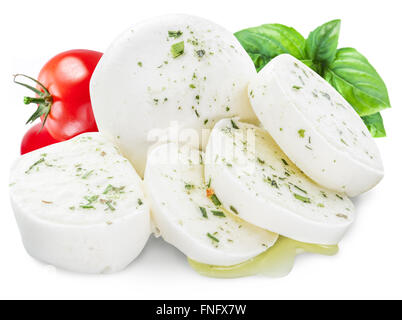 Mozzarella und Tomaten. Weißen Hintergrund. Stockfoto