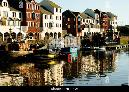 Trawler im Hafen von Maryport, Maryport, Cumbria Stockfoto