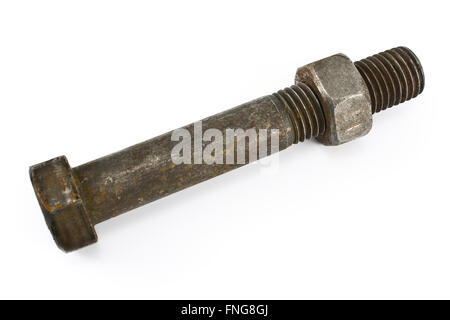 Rostige Schraube und Mutter isoliert auf weiss Stockfoto