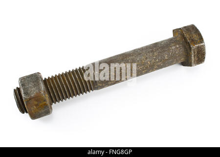 Rostige Schraube und Mutter isoliert auf weiss Stockfoto