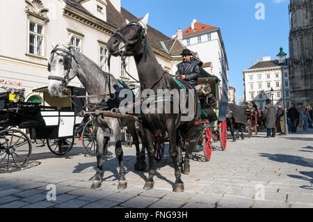 Eine Pferdekutsche (Fiaker) an die ruhige, Wien, Österreich Stockfoto