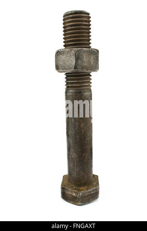 Rostige Schraube und Mutter isoliert auf weiss Stockfoto