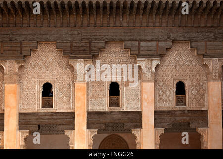 Studentenzimmer in der Medersa Ben Youssef, Marrakesch, Marokko Stockfoto