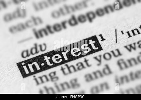 Interesse-Definition-Word-Text im Wörterbuch Stockfoto