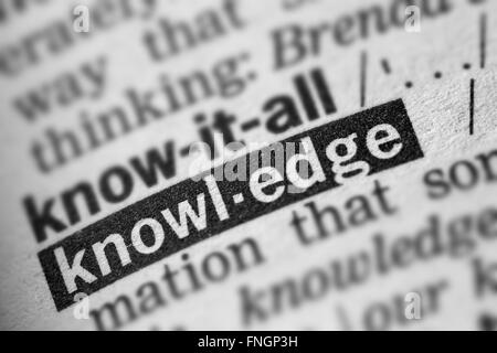 Wissen-Definition-Word-Text im Wörterbuch Stockfoto