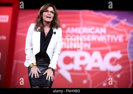 Ehemalige Gouverneurin Sarah Palin spricht die Jahreskonferenz der amerikanischen Konservativen Union CPAC am National Harbor 26. Februar 2015 in Oxon Hill, Maryland. Stockfoto