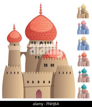 Cartoon-arabischen Burg auf weißem Hintergrund in 7 Farbvarianten. Keine Transparenz verwendet. Einfache (lineare) Steigungen. Stock Vektor