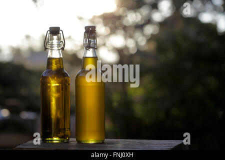 Handwerklichen spanisches Olivenöl Flaschen. Stockfoto