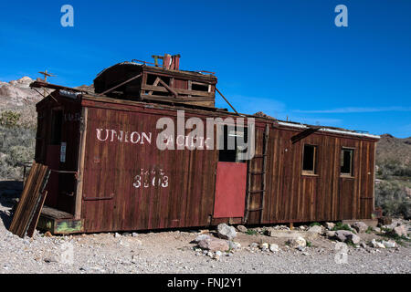 Union Pacific Triebwagen, Rhyolite, Nevada, Vereinigte Staaten von Amerika Stockfoto