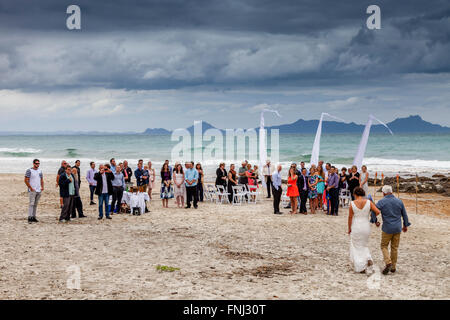 Eine Hochzeitsfeier an Waipu Cove, Waipu, Northland, Neuseeland Stockfoto